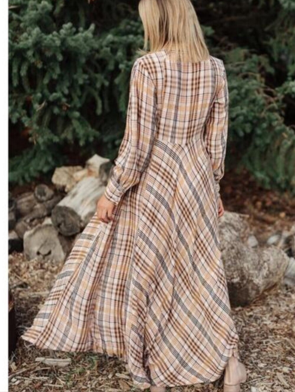 Free People SADIE Plaid Long Sleeve Maxi Dress Size L - Picture 5 of 16